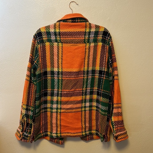 {Urban Outfitters} Exploded Twill Work Overshirt Plaid Green +Orange Small - Picture 7 of 7